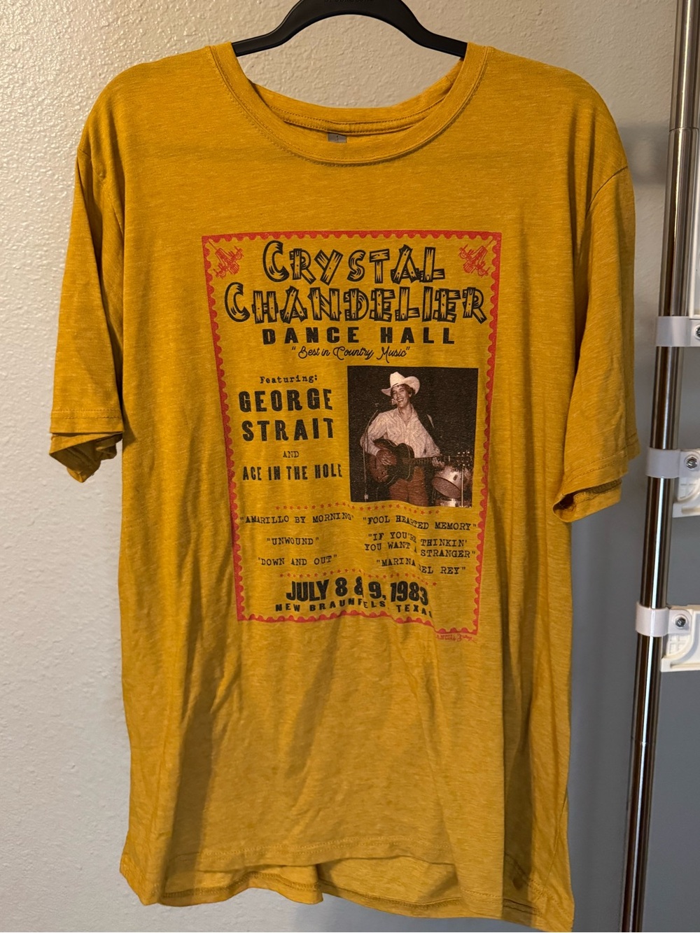 Crystal Chandelier Dance Hall George Strait Graphic T-Shirt - Mustard